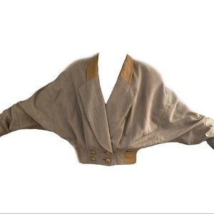 Leather Trim Batwing Vintage Button Jacket